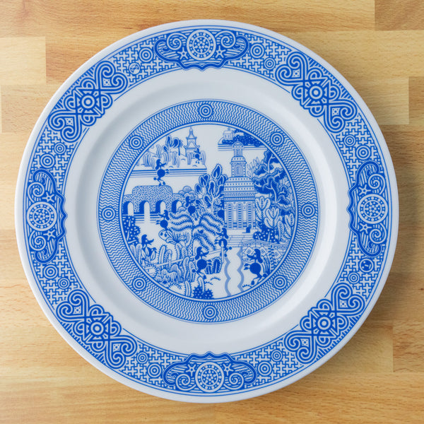 Best Blue Willow Porcelain Chinaware Calamityware Plate 3: Sea Monster, 1 Plate