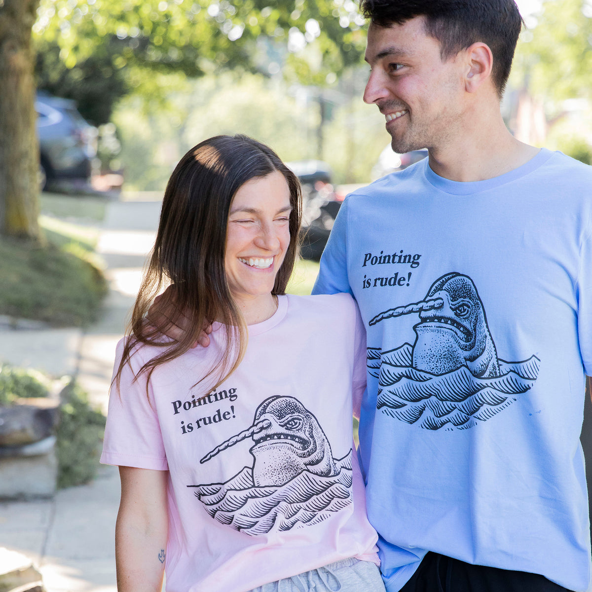 Narwhal Pointing Is Rude Women's Pink T-Shirt