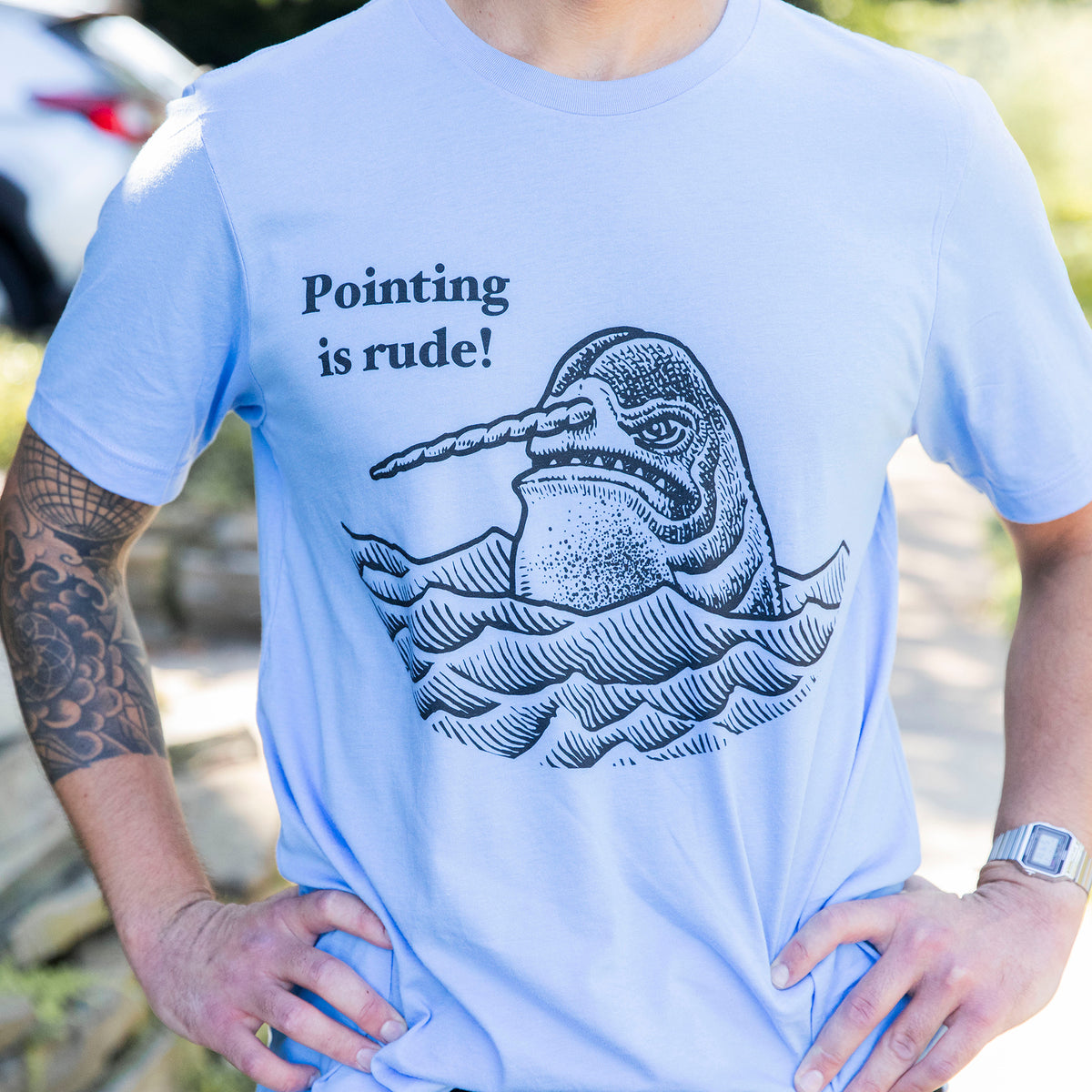 Narwhal Pointing Is Rude Unisex Blue T-Shirt