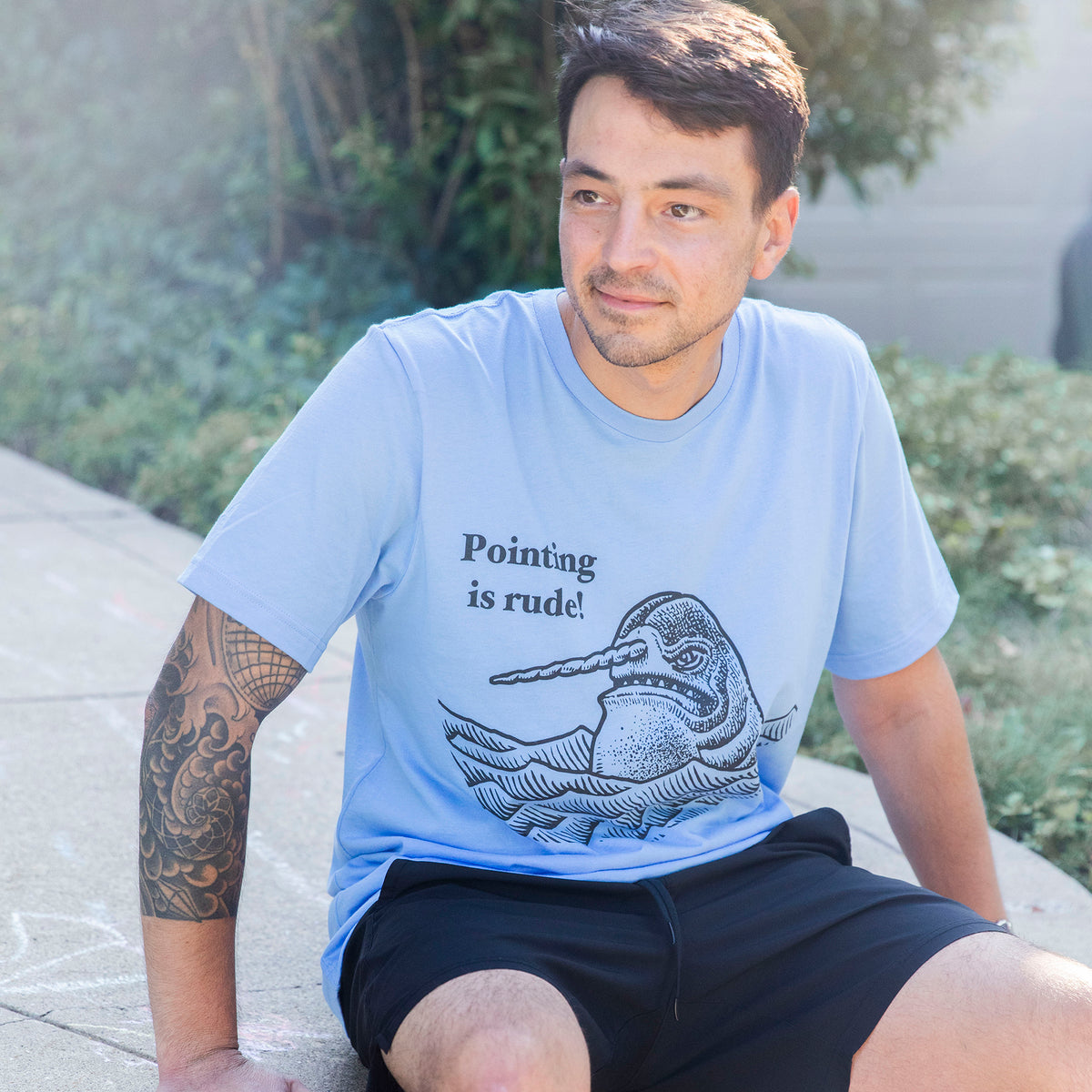 Narwhal Pointing Is Rude Unisex Blue T-Shirt