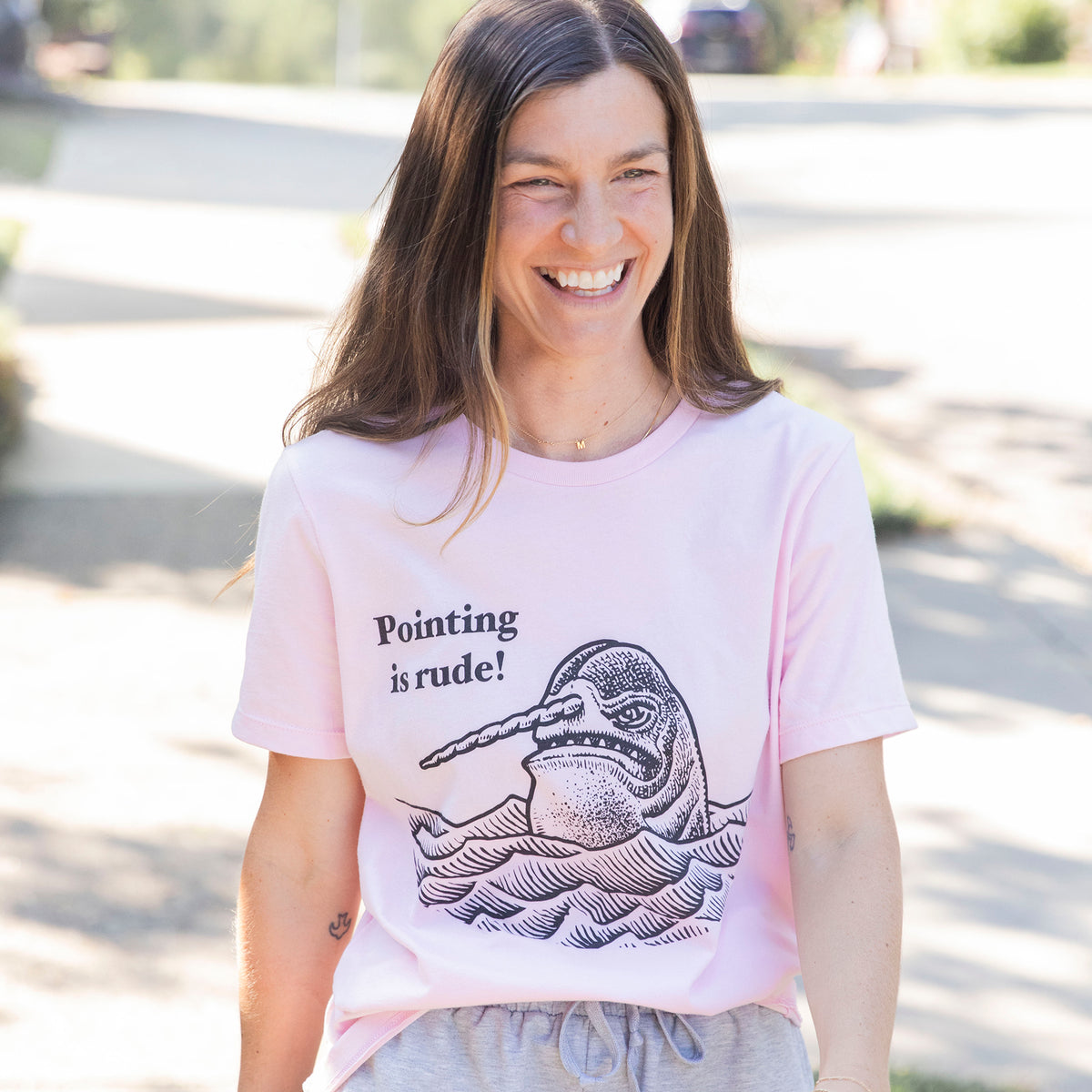 Narwhal Pointing Is Rude Women's Pink T-Shirt
