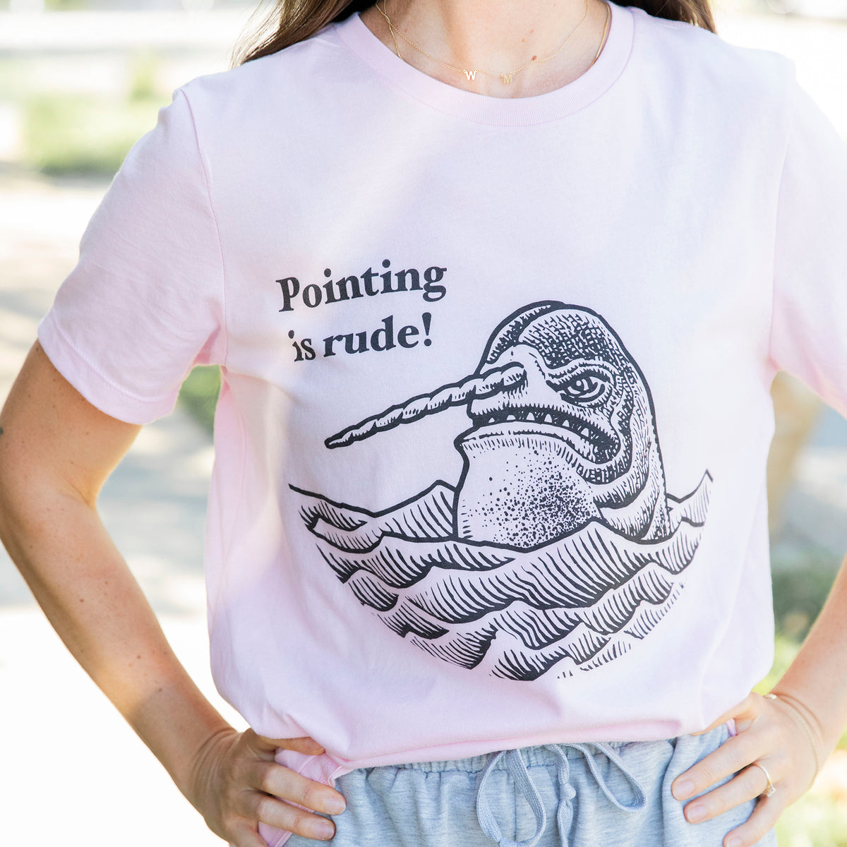 Narwhal Pointing Is Rude Women's Pink T-Shirt
