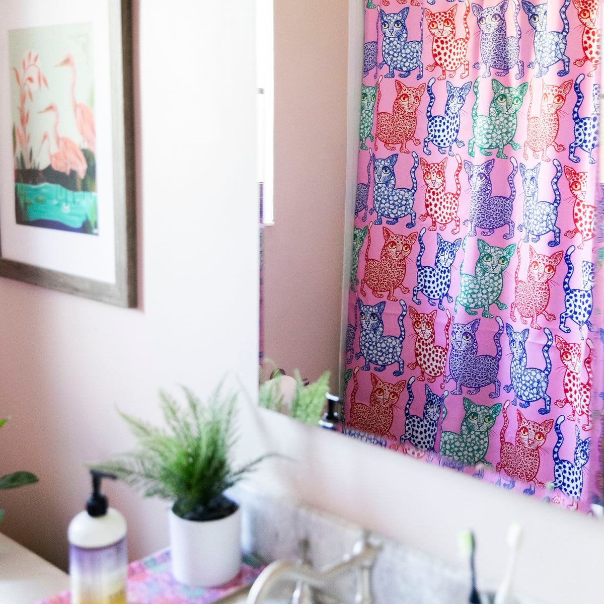 Pink Cat Attack Shower Curtain