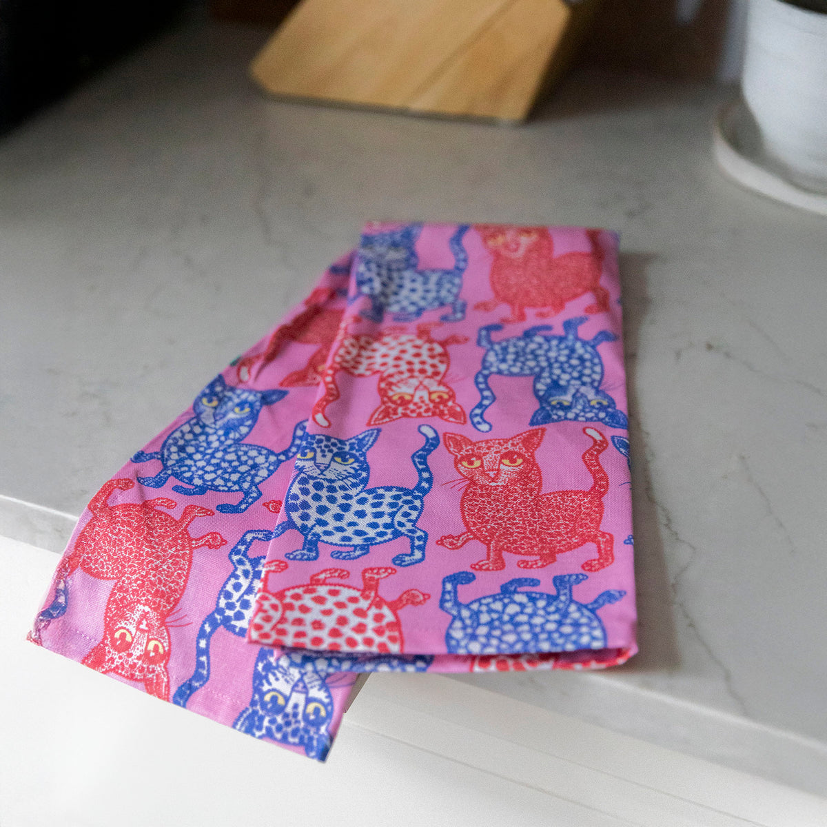 Pink Cat Attack Tea Towel