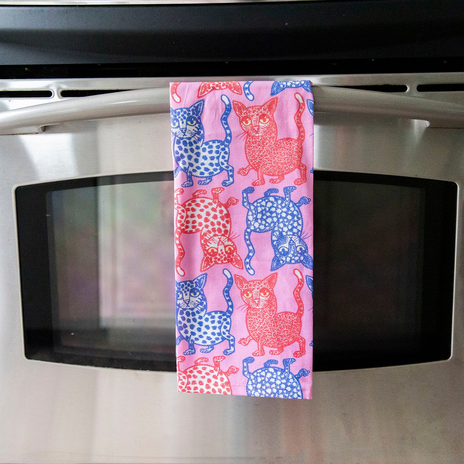 Pink Cat Attack Tea Towel