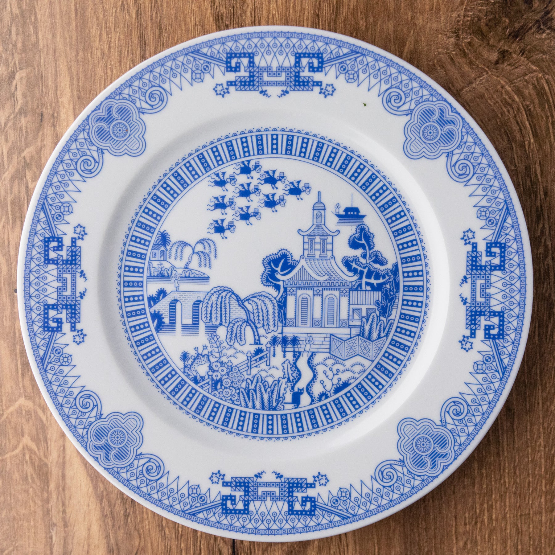 Best Blue Willow Porcelain Chinaware Calamityware Plate 1: Flying Monkeys, 4 Plates