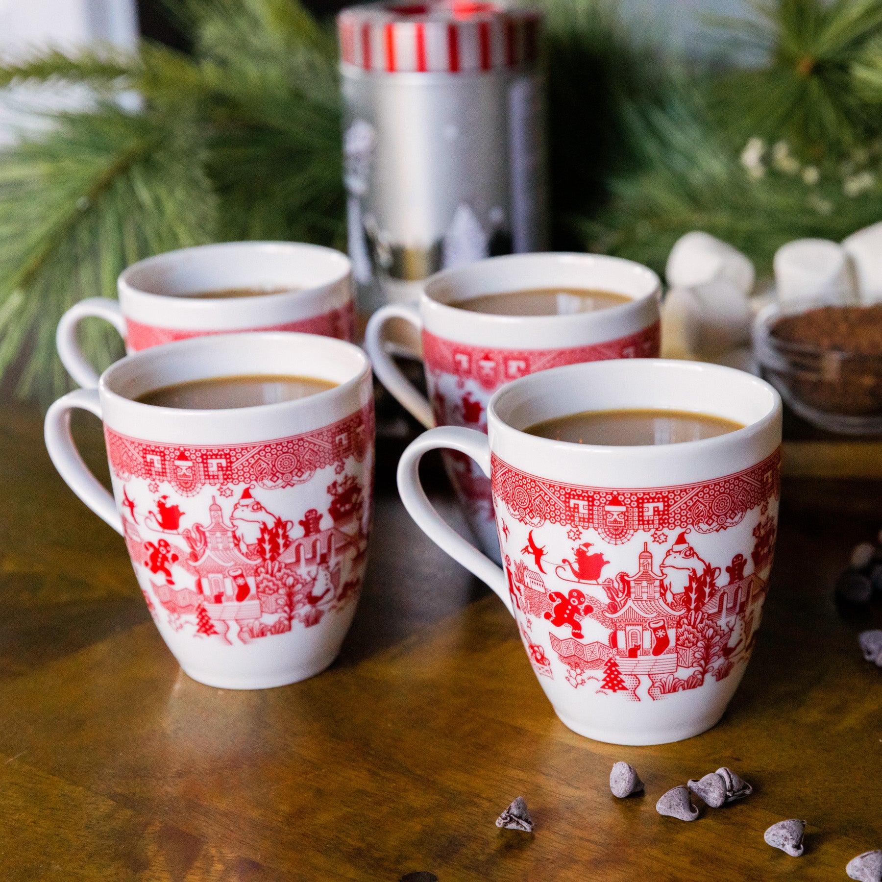 Xmas Coffee Mug Water Cup White Double-sided Christmas Tree Print