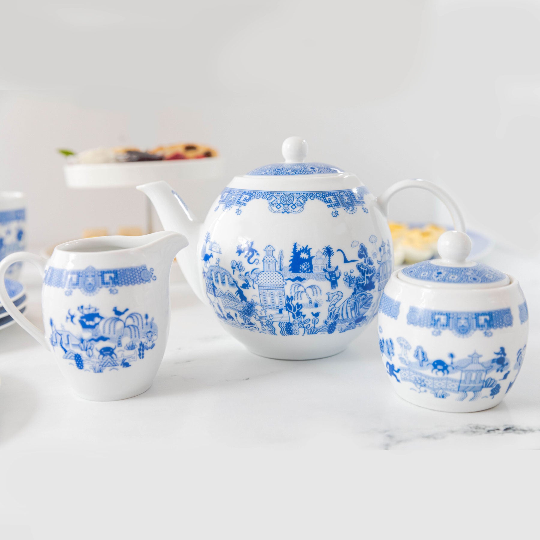 Travel Shadowy Blue Glaze Porcelain Tea Set